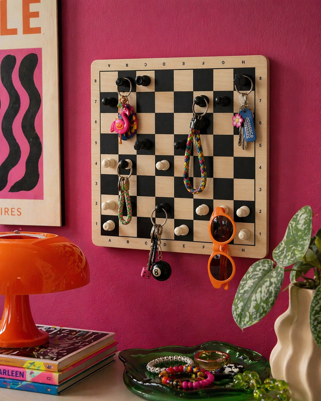 chessmade board key holder in colorful interior
